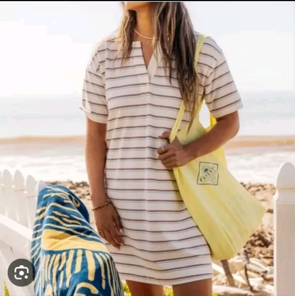 NWT-Faherty Sunwashed Pique Polo Striped Dress-Size Small